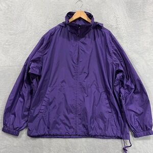 Vintage Eddie Bauer Rain Jacket Mens Large Purple Vented Nylon Zip Packable Hood
